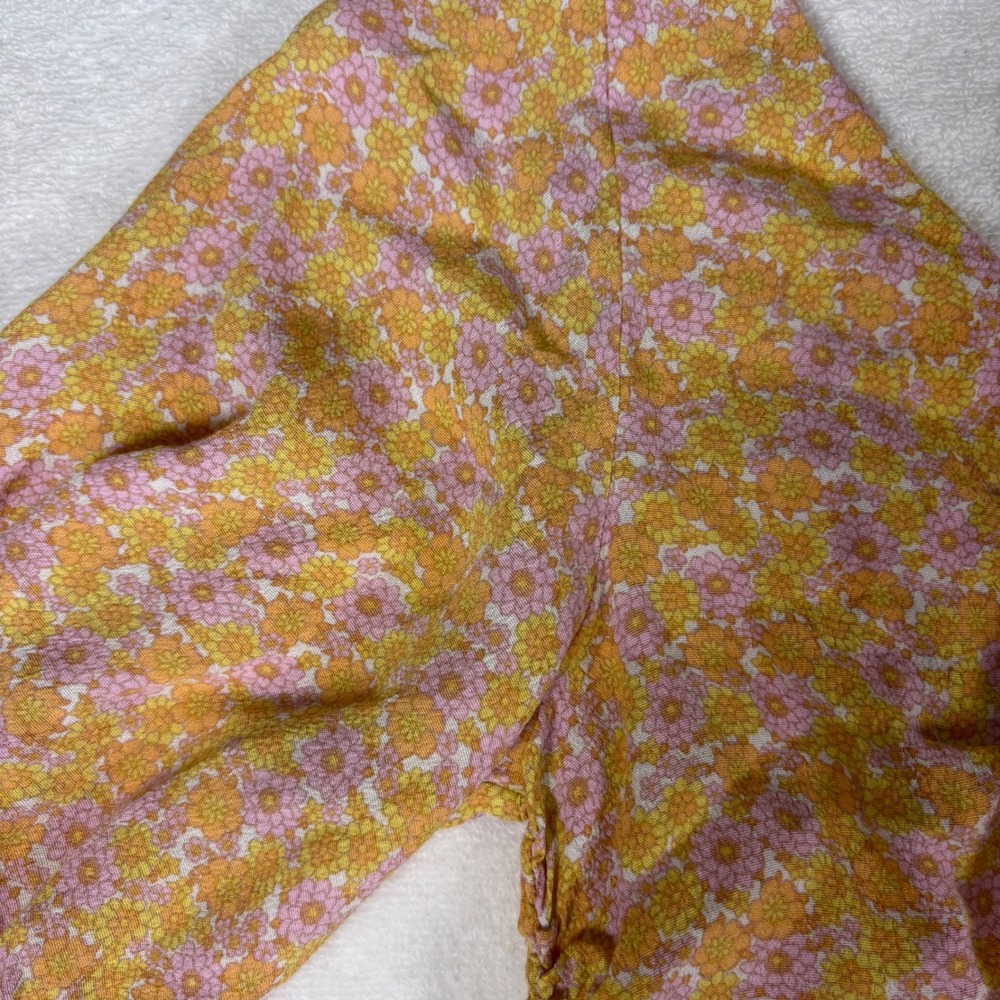 H&M Floral Ruched Crop Top Womens Medium Yellow Pink Cottagecore Boho Festival - Picture 9 of 14